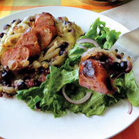 Wild Blueberry Polenta with Grilled Onions and Sausage