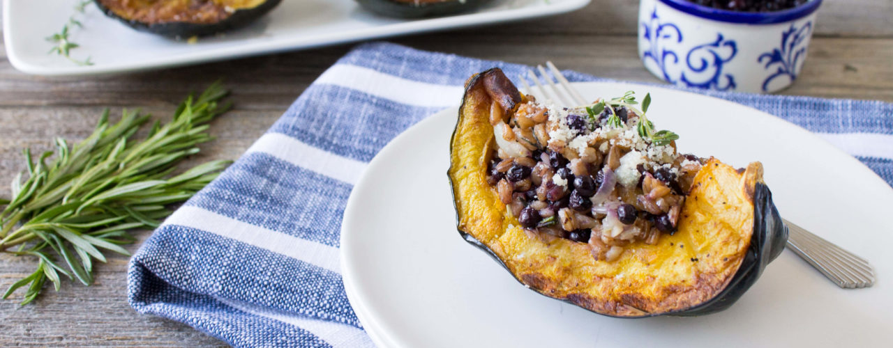 Stuffed Acorn Squash with Farro and Wild Blueberries