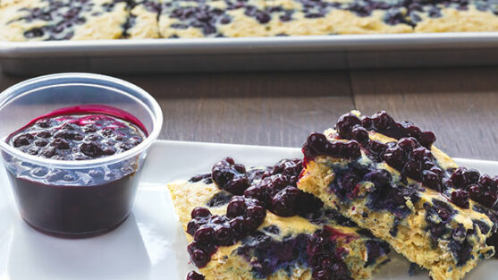 Wild Blueberry Sheet Tray Pancakes with Wild Blueberry Sauce
